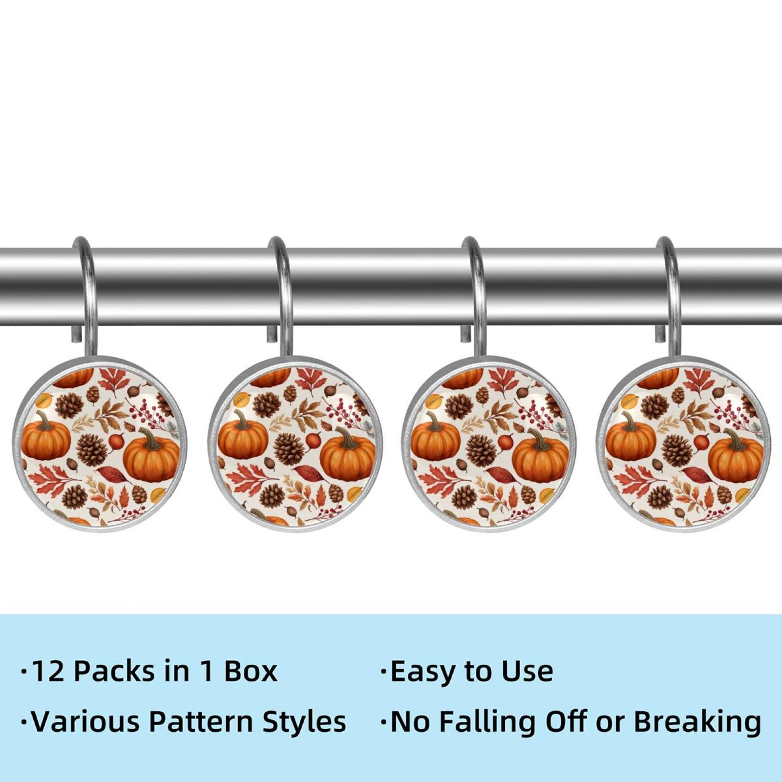 HemaKayy 12 Pcs Shower Curtain Hooks Bathroom Decorative Accessories Pinecone Pumpkin Yellow