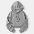 thumbnail image 2 of VISALY Hoodies Pullover Drawstring Sweatshirt Solid Color Pullover Comfortable Women Loose Long Sleeve Women's Wear Oversized Sweatshirt Womens Sweatshirts Womens Hoodies Pullover Grey S, 2 of 3