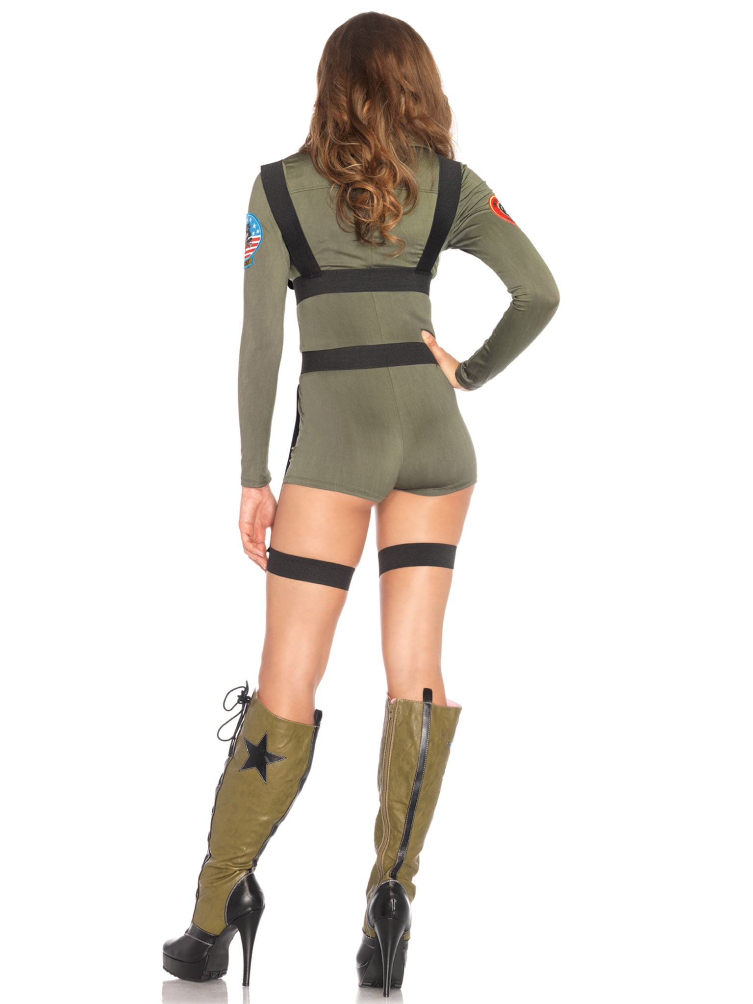 Leg Avenue Women's Top Gun Short Romper Halloween Costume, Green, Small