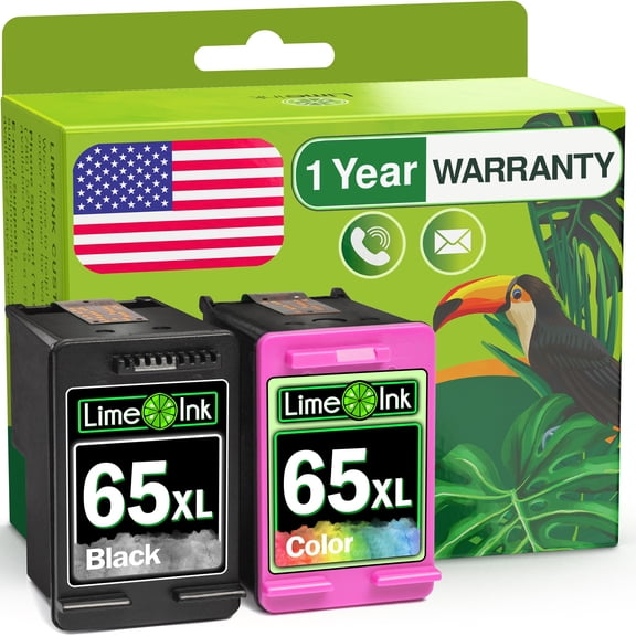 Remanufactured Limeink 2 Ink Cartridges Replacement for HP Ink 65 65XL for HP 65 Ink Cartridges Black Color Combo Pack for HP65 XL Ink Cartridges 65xl Ink Cartridge for HP Printers - 1 Black, 1 Color