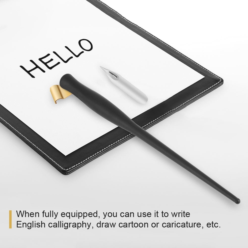 Tebru Calligraphy Pen Handle,English Calligraphy Plastic Dip Pen Handle Nib Holder with Removable Metal Flange Black, Calligraphy Nib Holder