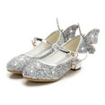 thumbnail image 3 of LYHaoo Girls Sandals Girls Glitter Little Girls Heeled Formal Sandals For Dress Up Sparkly Baby Shoes With Adjustable Strap And Lightweight Comfort Sizes 1.5 Big Kid(9.5-10 Years), 3 of 7
