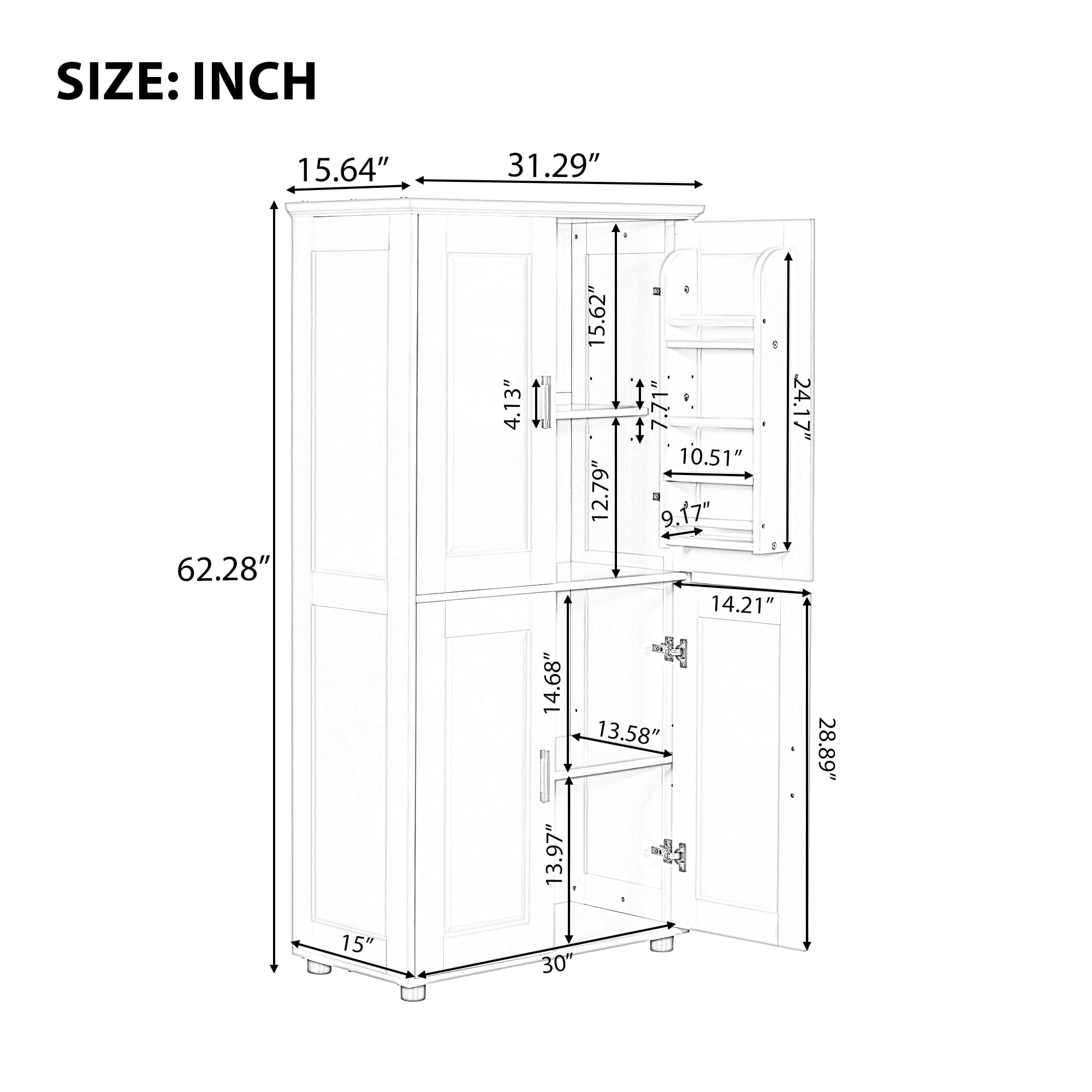 UBesGoo Bathroom Storage Cabinets 4 Doors with Hidden Storage Drawers for Bathroom, Living Room, White