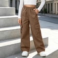 thumbnail image 4 of SGFCWSX Girls Cargo Pants, Wide Leg Elastic Waist Loose Fit Trousers with Pockets for Daily Street Style Brown Size 10, 4 of 8