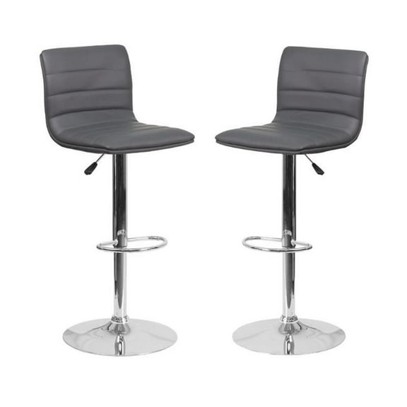 Home Square 25" to 33" Striped Bar Stool in Gray with Chrome Base - Set of 2