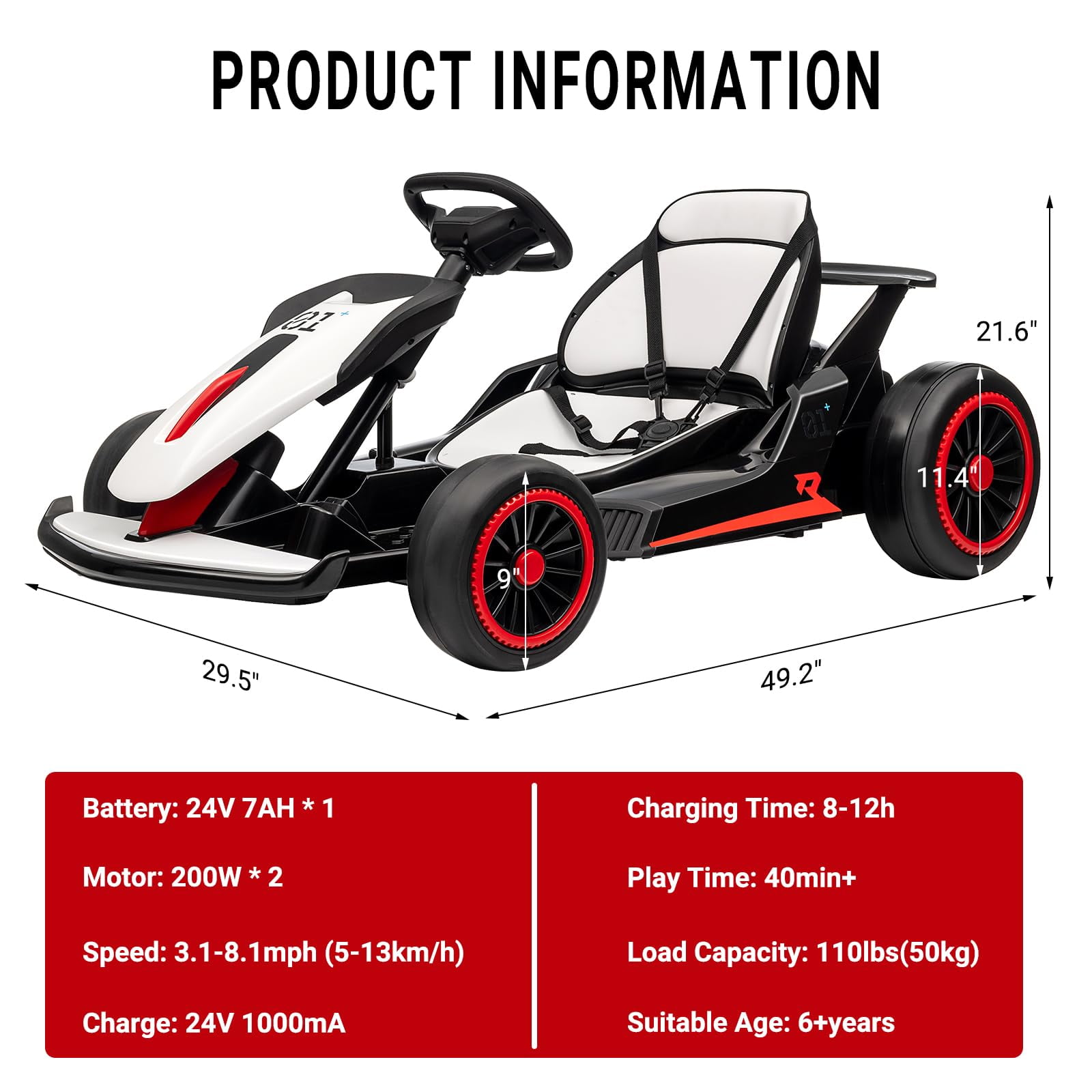 TROPOW Go Kart,for Kids, 24V Drift Kart with 2X200W Strong Motor