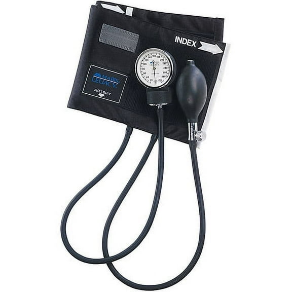 MABIS Legacy Series Aneroid Sphygmomanometer Manual Blood Pressure Monitor with Calibrated Black Nylon Arm Cuff, with Carrying Case, Size Adult, Contains Latex