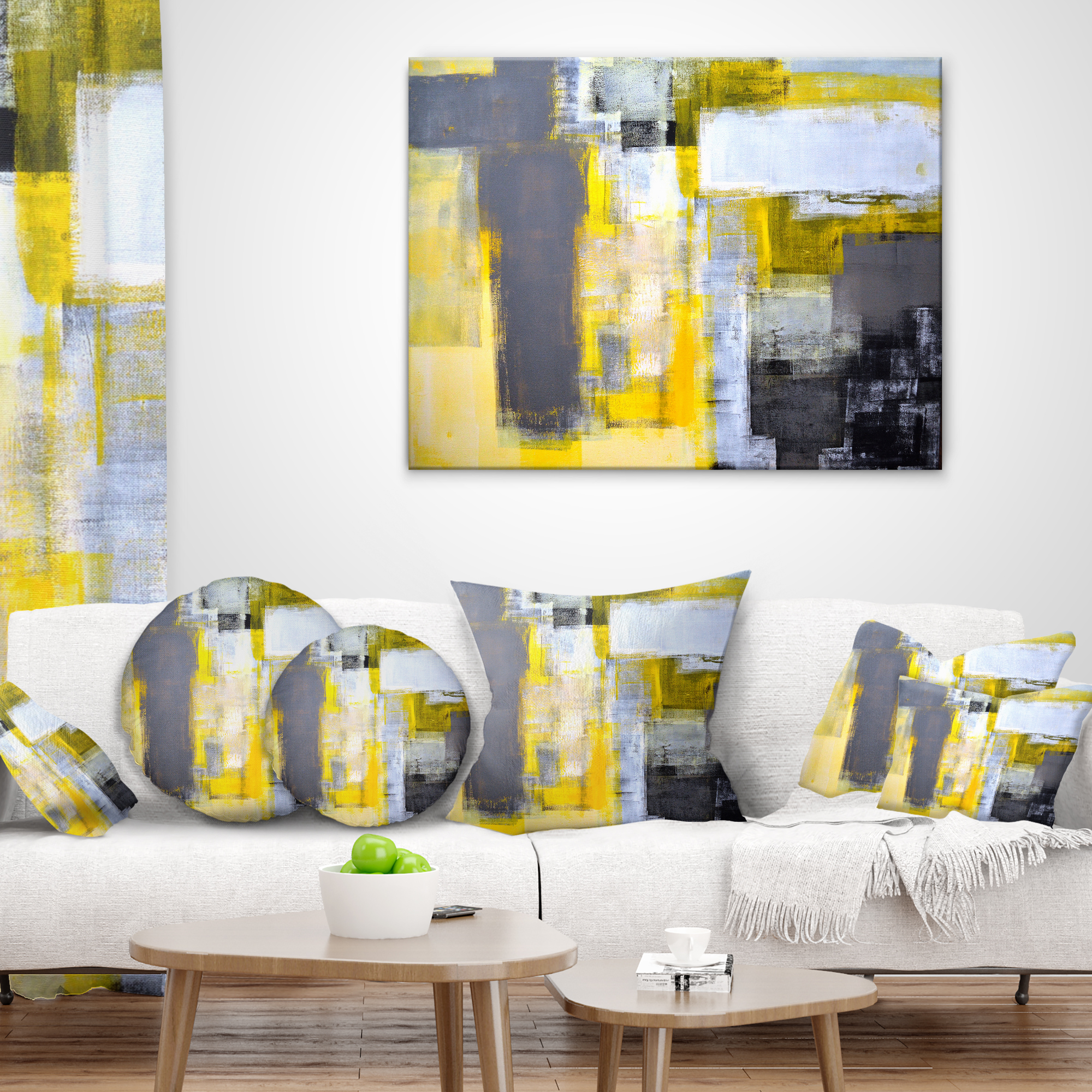 Designart Grey and Yellow Blur Abstract - Abstract Throw Pillow - 12x20