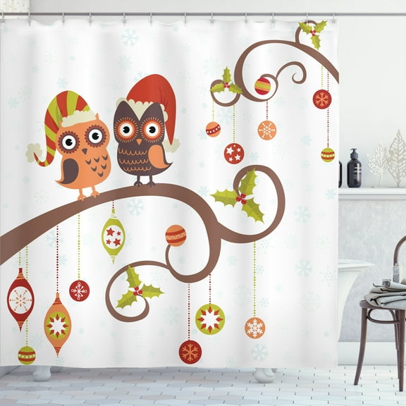 Ambesonne Christmas Shower Curtain, Noel Owls Folkloric, 69"Wx84"L, Multicolor