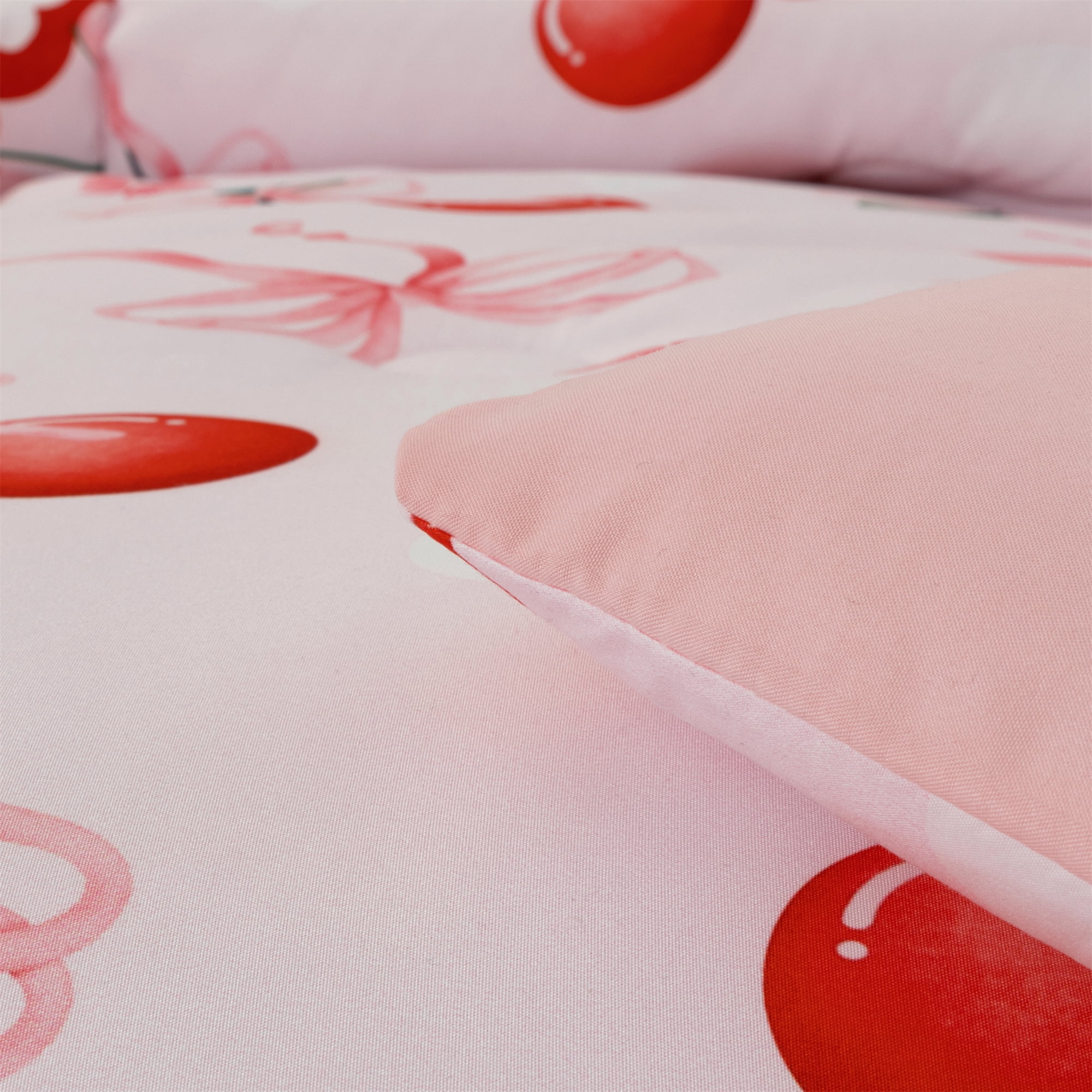 Btargot 6 Piece Bows Girls Twin Bedding Set Pink Cherry Love Hearts Flowers Girl Comforter Set