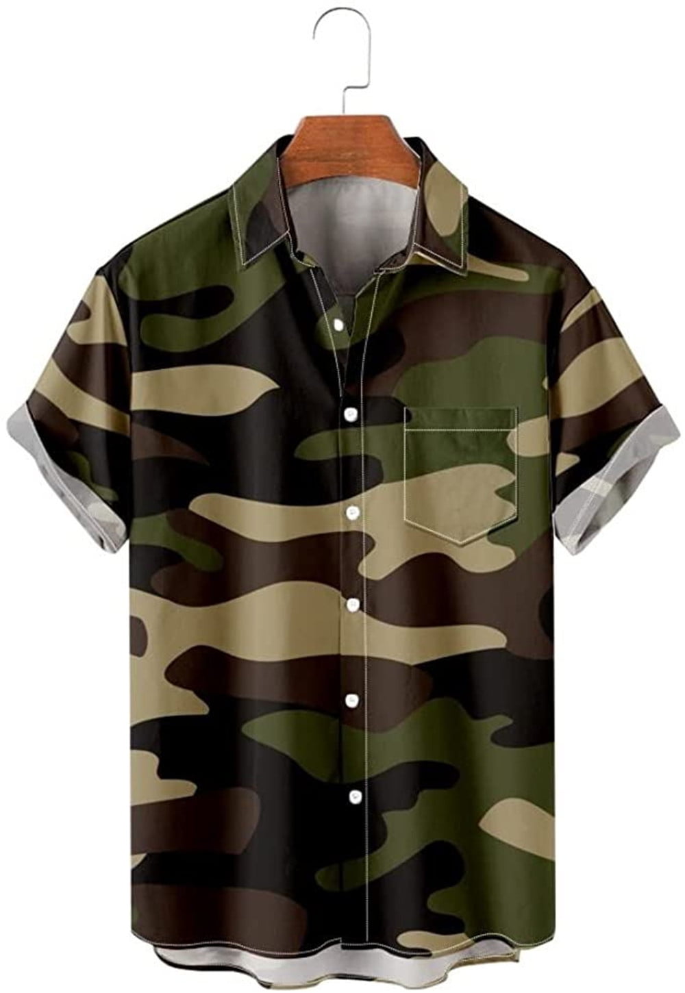 Camo Camouflage Shirt Men Sleeve Lapel Hawaiian Button-Down Shirts - Walmart.com