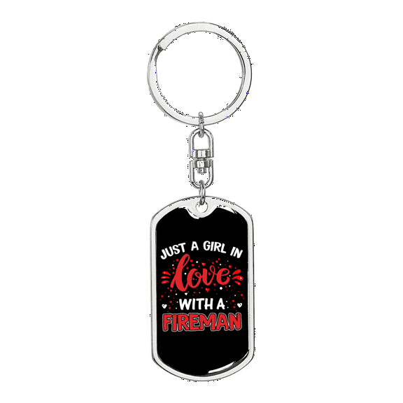 Inlove With A Fireman Firefighter Stainless Steel or 18k Gold Premium Swivel Dog Tag Keychain