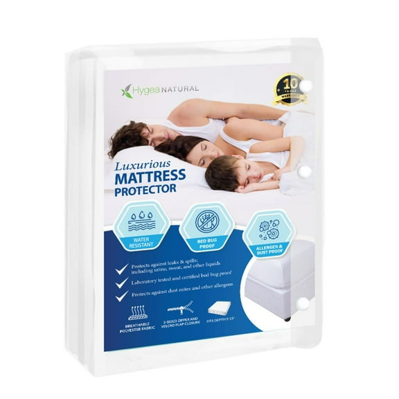 Hygea Natural Luxurious Twin Mattress Protector - Water Resistant, Bed Bug Proof, Allergen Dust Proof Zippered Mattress Cover