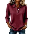 thumbnail image 2 of Yifymode Womens Polo Shirts for Work Golf Collared Button Vintage 3/4 Sleeve Tops | Lightweight, Workout, Athletic, Walking, Gym, Office, Holiday,Wine S, 2 of 5