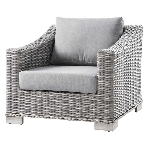 Side Chair Armchair, Rattan, Wicker, Grey Gray, Modern Contemporary Urban Design, Outdoor Patio Balcony Cafe Bistro Garden Furniture Hotel Hospitality