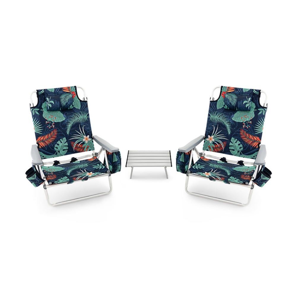 Aimee Lii 2 Packs 5-Position Outdoor Folding Backpack Beach Table Chair Reclining Chair Set, Outdoor Patio Furniture, Green