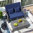 thumbnail image 4 of Gymax Rattan Daybed Wicker Loveseat Sofa Set w/ Ottoman & Retractable Side Tray Patio Navy, 4 of 10