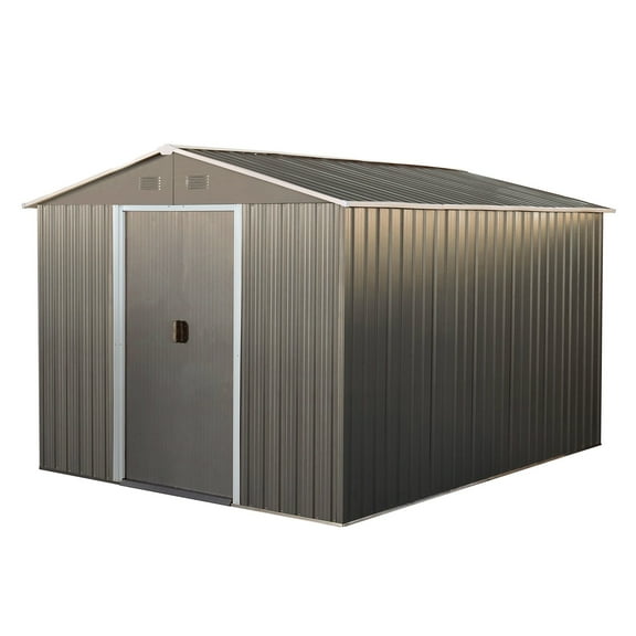8x10ft Outdoor Metal Storage Shed with metal foundation Gray