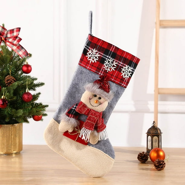 Xihbxyly Calcetín Navideño con Diseño de Anciano, Algodón de Alta Calidad, Muñeco Navideño con Detalles, Decoración Navideña para El Hogar, 43 X 27,5 Cm, Regalo Perfecto de Navidad.