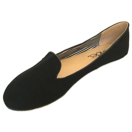Shoes8teen Womens Faux Suede Loafer Smoking Shoes Flats 4024 Black 7/8