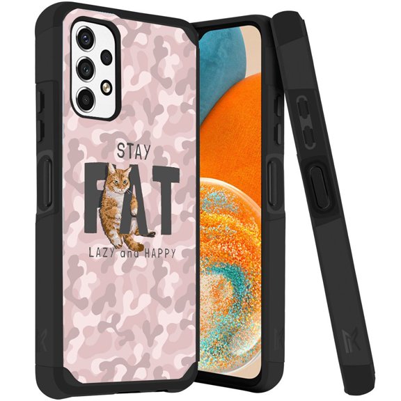 ANJ  Rugged Dual Layered Shockproof Slim Hybrid Case   Tempered Glass Cover Compatible with Samsung Galaxy A23 5G - Lazy Cat