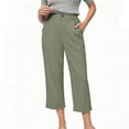 thumbnail image 6 of Women's Lightweight Cotton Capri Pants with Pockets, Elastic Waist Straight Leg Casual Pants, Capris for Women Summer, Lounge Beach Travel Trousers with Pocket | UKHCCC,Green S, 6 of 8