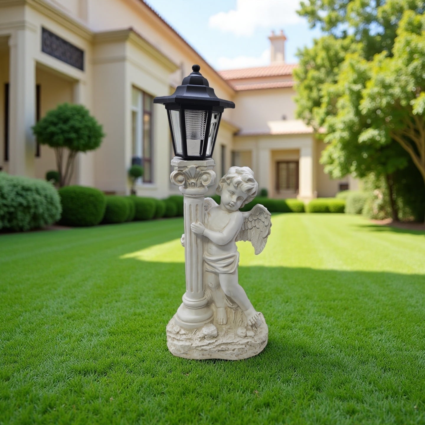 1PC Solar Powered Angel Sculpture, Roman Pillar Angel Garden Sculpture, Indoor And Outdoor Solar Street Lamp Garden Landscape Decoration (Right)