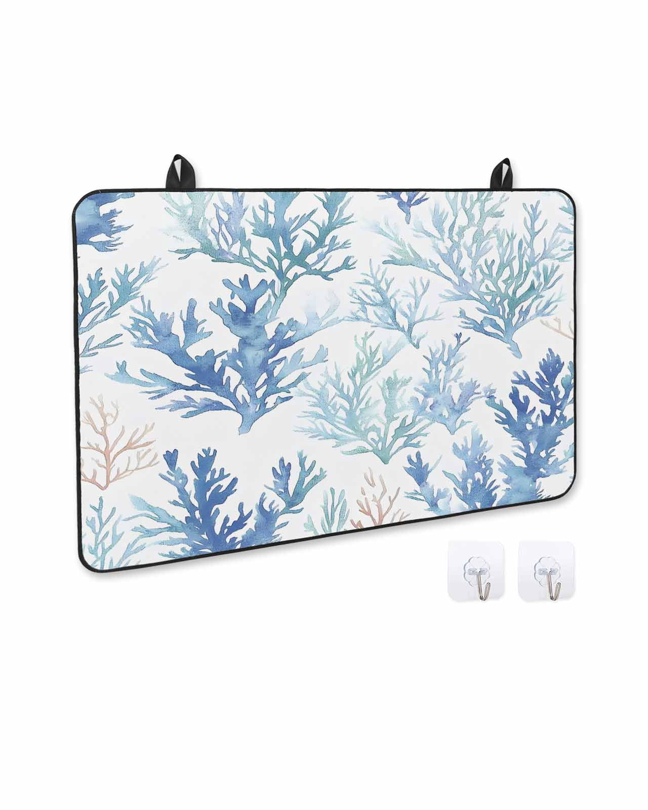 nqOlkjepod Large Induction Cooktop Protector Mat 36"x21", Blue Coral Coastal Stove Top Covers for Electric Stove, Watercolor Summer Beach Coral Stove Burner Cover Mats, Glass Top Stove Cover