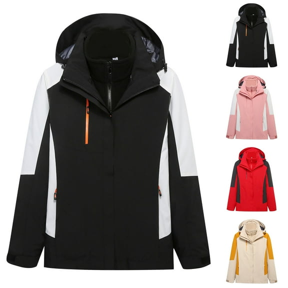 Winter Warm Windproof Zip Up Jackets for Womens Detachable Cap And Windproof Thick Three-in-one Jacket Outdoor Sports Warm Jacket