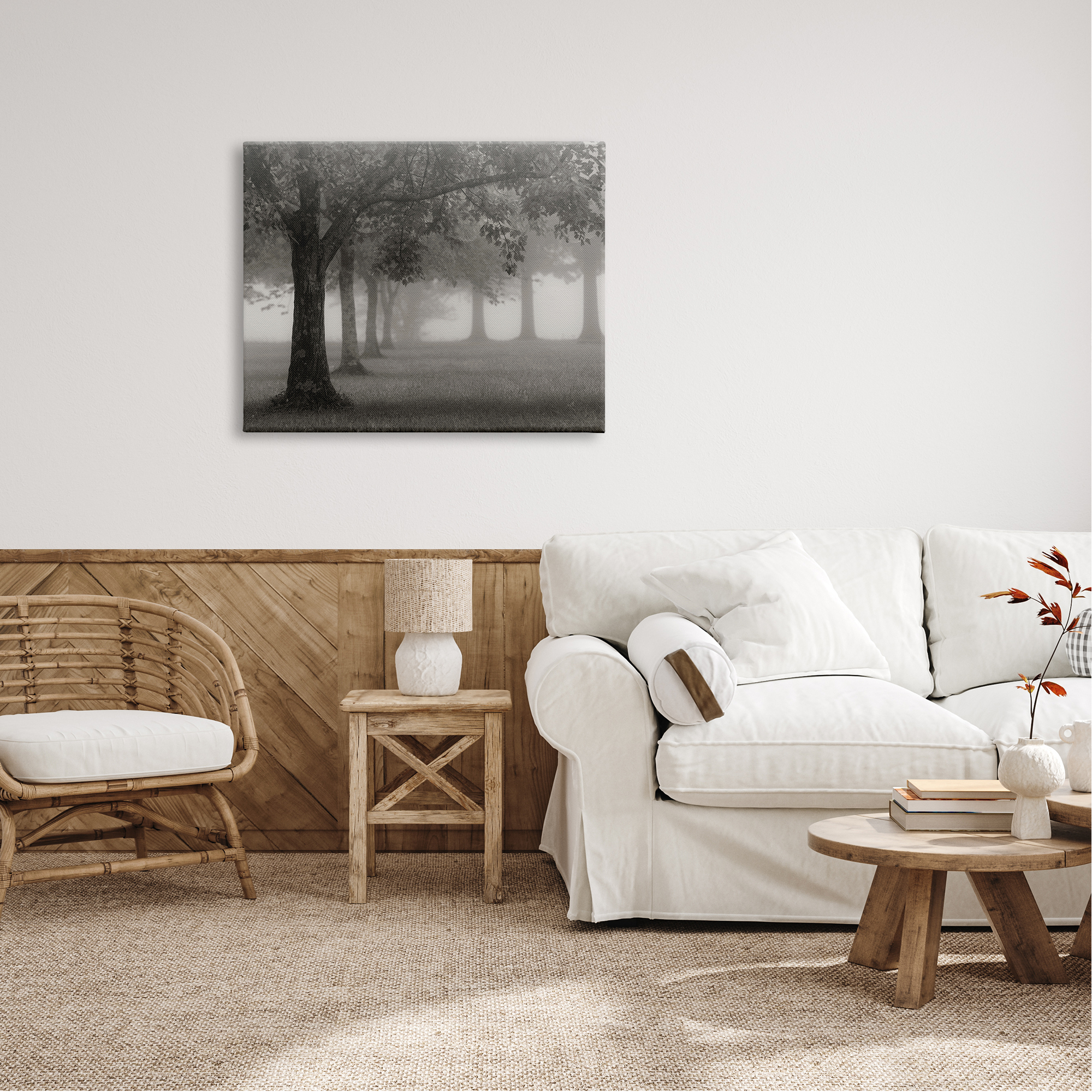 Stupell Industries Tranquil Foggy Trees Field Monochrome Design, 40 x 30, Design by Nicholas Bell