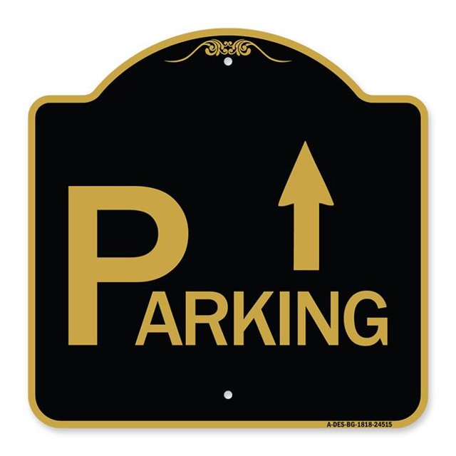 18 x 18 Po Signe de la Série Designer - Parking avec Flèche Pointant vers le Haut&44; Noir & Or