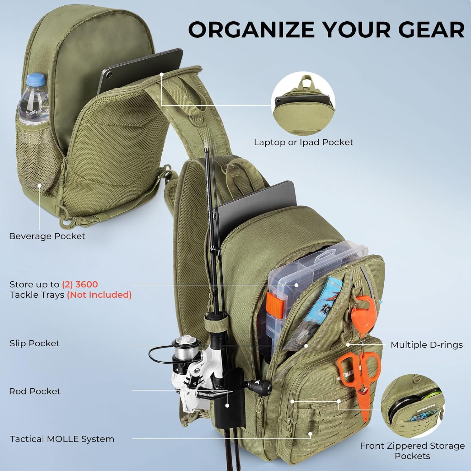 KastKing Karryall Sling Tackle Bag–Fishing Sling Pack,Fishing Backpack With Rod Holder, Gear Storage