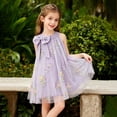 thumbnail image 4 of Flower Girl Dress Sleeveless Halter Neck Princess Tulle Dress Kids Summer Dresses Collar Bow Floral Embroidery Sundress for Wedding Party Birthday Casual Outfit(Purple,4-5 Years), 4 of 8