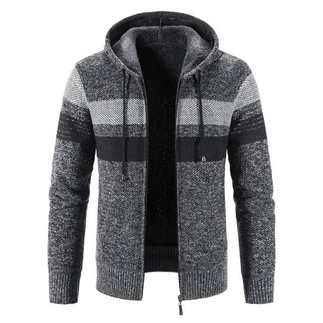 Cardigans for Women Lightweight Autumn And Winter New Men's Color Matching Plus Velvet Plus Size Hooded Cardigan on Clearance