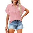 thumbnail image 2 of ZOHIUM Work Blouses for Women Women's Solid Color Single Breasted Fashionable Casual Shirt Sleeved Shirt Women Tops Dress Shirts for Women Tops (Pink,L), 2 of 4