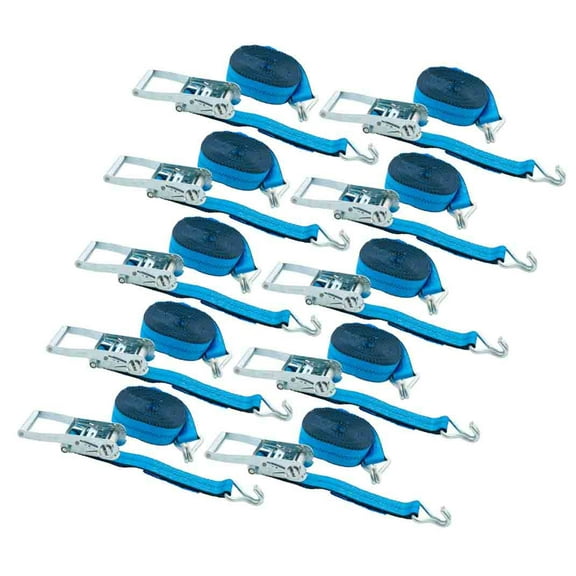 Mytee Products (10 Pack) 2 Inch x 30 FT Blue Ratchet Strap with J Hooks - 10,000 Lbs Breaking Strength - Heavy Duty Tie Down Cargo Truck Straps with Wire Hooks for Flatbed, Truck, Trailers Pickup