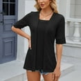 thumbnail image 5 of WREESH Elegant Women's Eyelet Tunic Tops Square Neck Short Sleeve Blouses in Solid Colors Black, 5 of 9