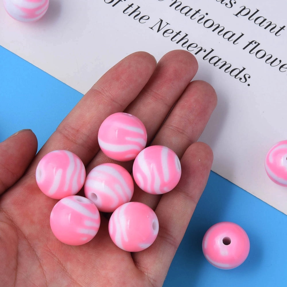 Opaque Striped Acrylic Beads Round Pearl Pink 19mm Hole: 3mm about 112pcs/500g