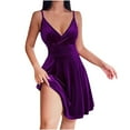 thumbnail image 2 of Homchy Women Sleeveless Strap Velvet Petite Cocktail Beach Evening Party Sexy Low Cut V Neck Mini Gowns Dress, 2 of 7