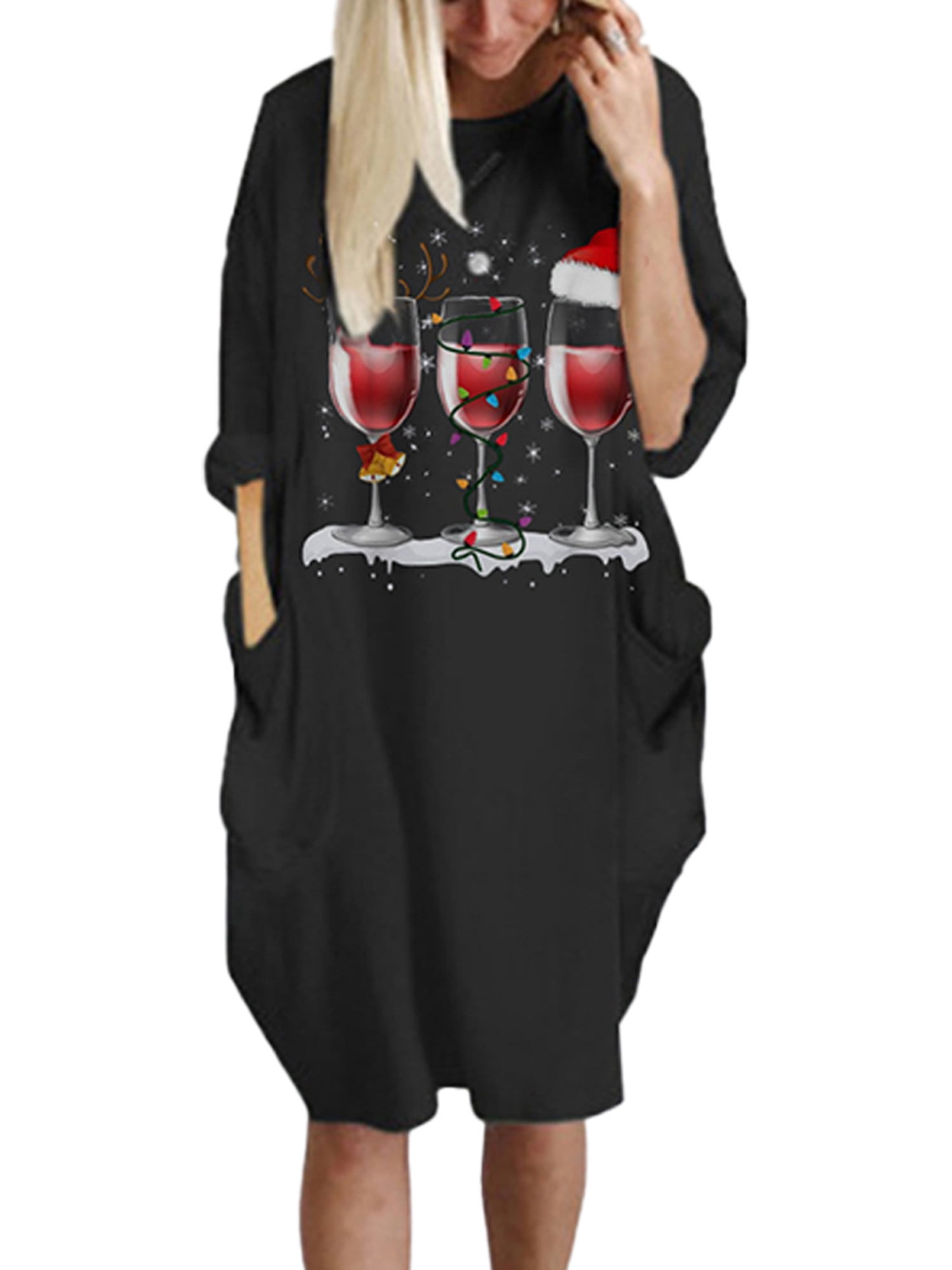 christmas wine glass print sweatshirt