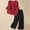 Red, variant on HAIJIE womens linen set two Piece Easter Sets for Women Summer Spring Lou-nge Sets Travel Vacation Outfits Cap Sleeve Side Slit Wide Leg Pants (Dark Green,XL)