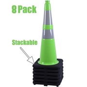 BESEA 8 Pack 28 inch PVC Traffic Cones, Green Safety Cone with 6 inch Reflective Collar for Driveway