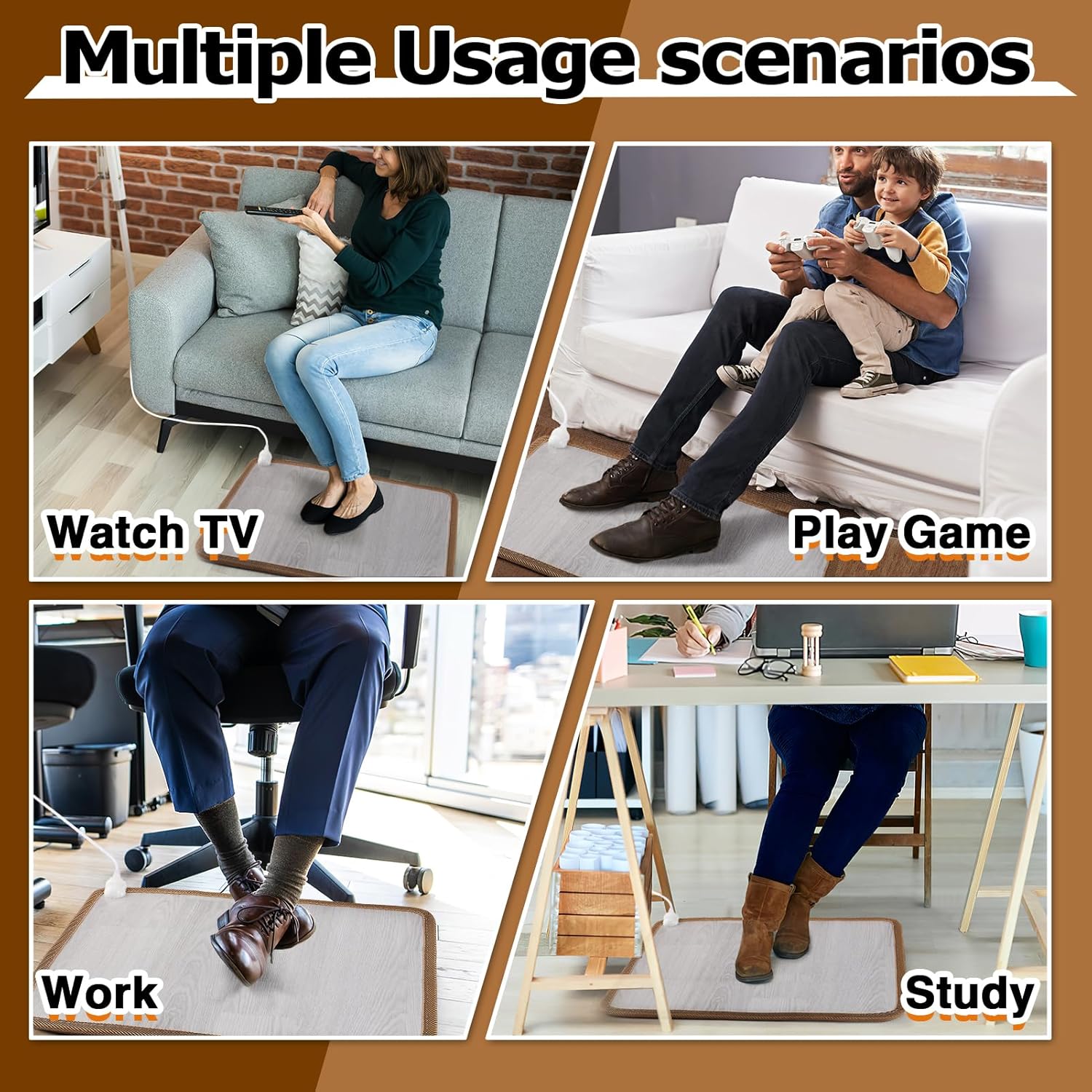Heated Floor Mat - Foot Warmer Under Desk, 15.7x19.7in Heated Feet Rest for Home Office Desk, Winter 110V Electric Heating Pad with 3 Timers & 10 Adjustable Temperature