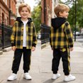 thumbnail image 5 of OYXSER 6T Boy Clothes Toddler Boys 2 Piece Cotton Plaid Hooded Shirt and Elastic Waist Pants Set Comfortable Daily Outfit, Yellow 6 Years, 5 of 9