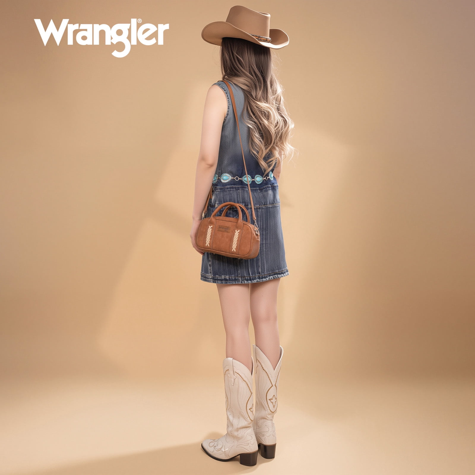 Wrangler Barrel Bag Retro Top Handle Bags with Crossbody Strap Boston Satchel Purse and Handbag Women, Brown