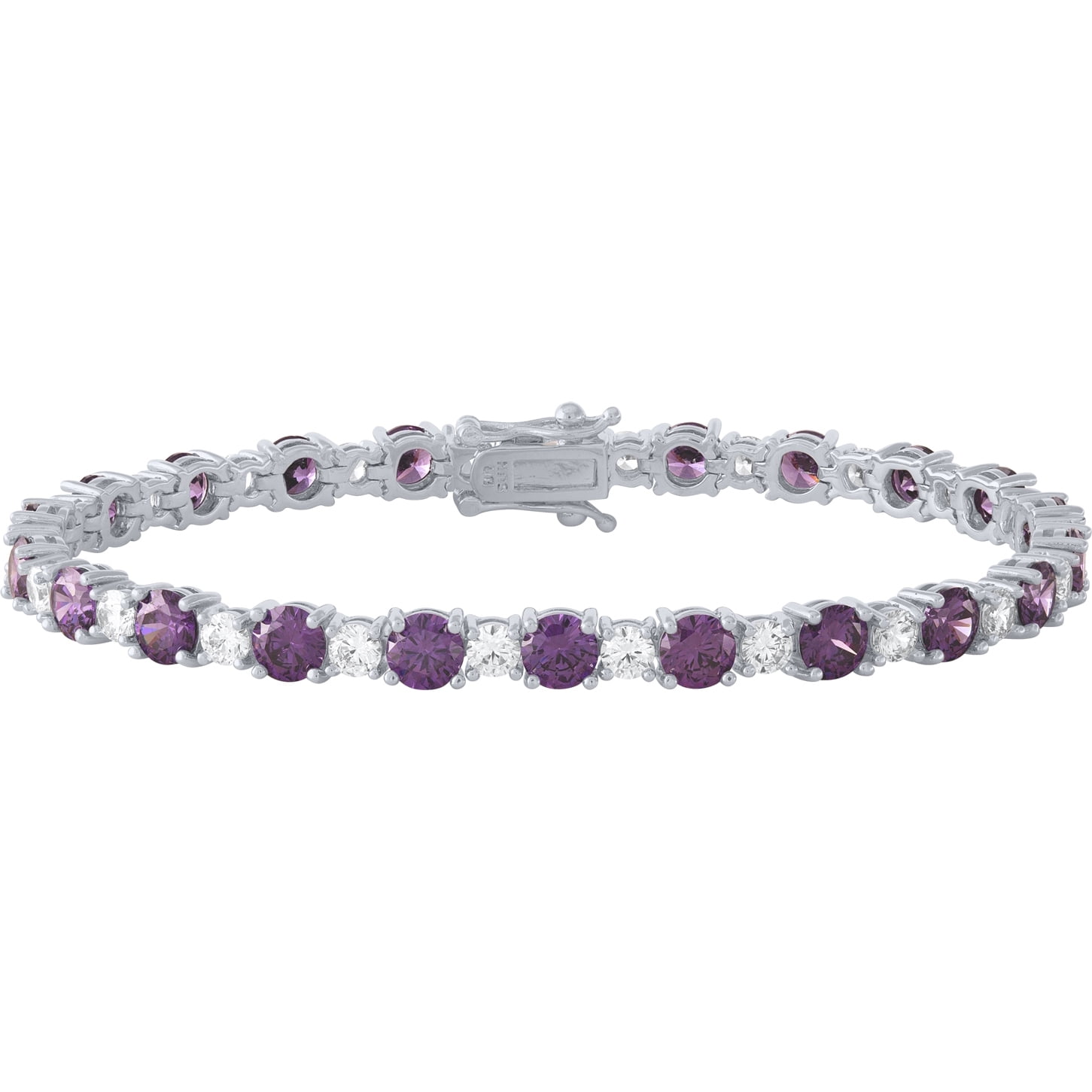 Purple White Alternating CZ Bar Tennis Bracelet For Women Simulated Amethyst Cubic Zirconia 925 Sterling Silver 7 In