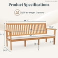 thumbnail image 2 of Demi Bonn 3-Seat Wood Outdoor Bench with Seat Cushion and Slatted Seat, Conversation Dining Bench for Garden Poolside Balcony, Beige, 2 of 8