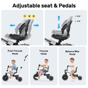 JoyStone 7 in 1 Foldable Tricycle for Toddlers with Adjustable Canopy, Detachable Backrest, Adjustable Seat and Handle and Parental Control Handle, Balance Bike for 1-4 Year Old Boys and Girls, White