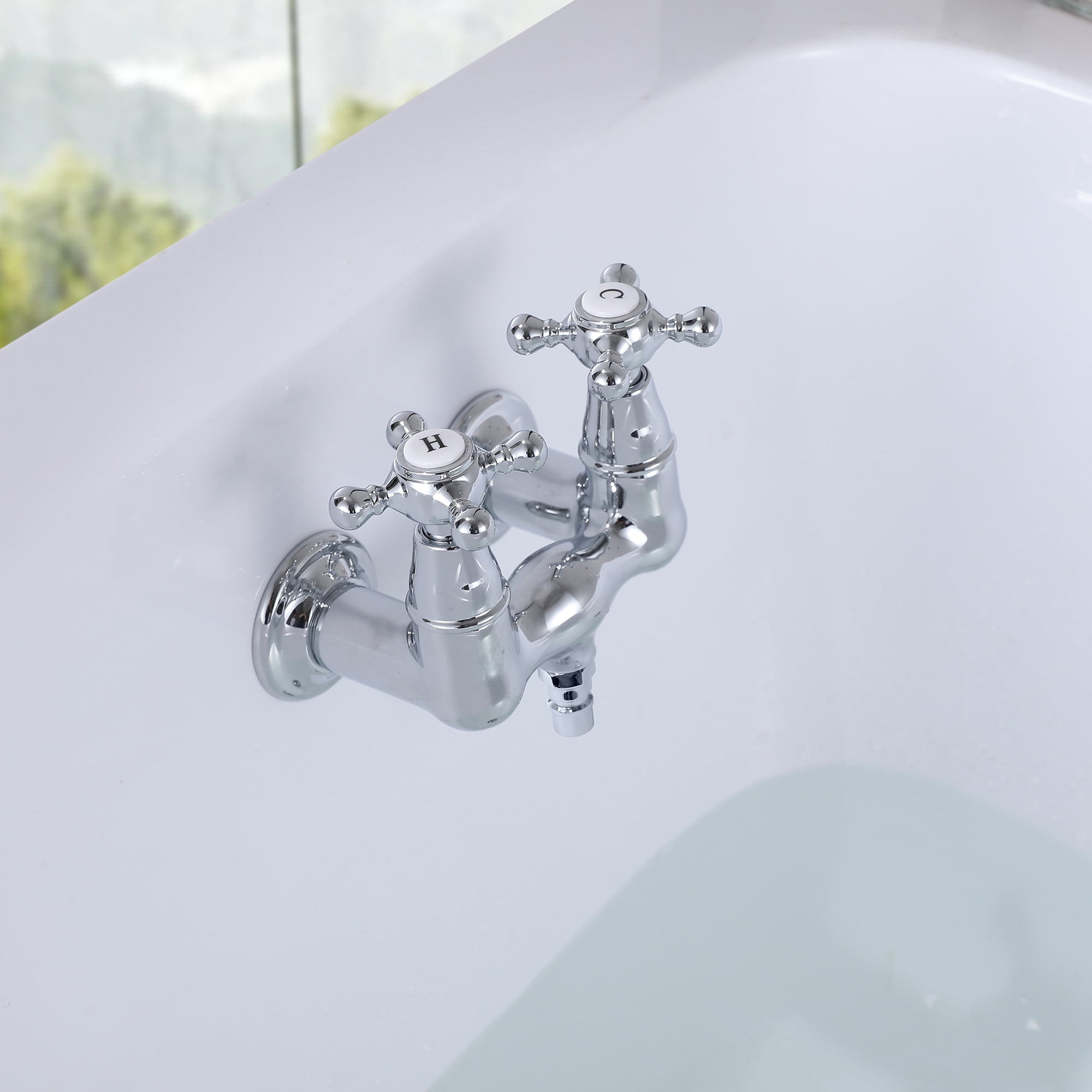 SUMERAIN Wall Mount Tub Faucet Vintage Leg Tub Filler 3-3/8 Inch Center High Flow Chrome