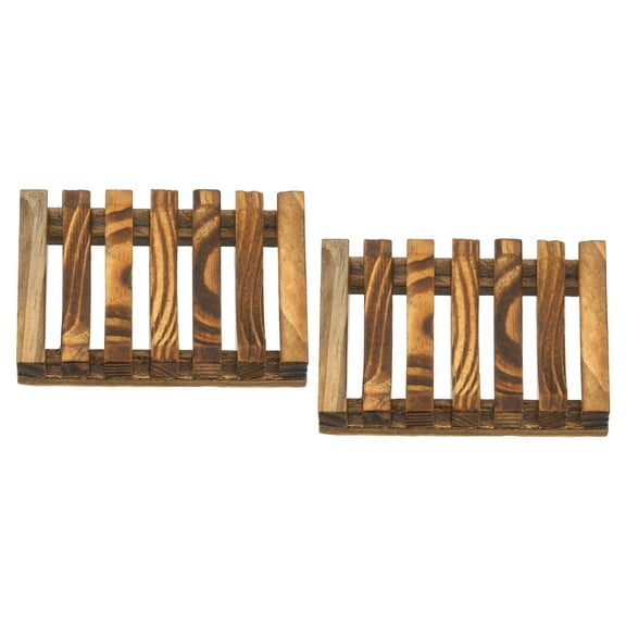 Uxcell Wooden Soap Tray, 2Pcs - Wooden Soap Dish, Self Draining Natural Bamboo Big Bar Soap Holder (Retro Color)